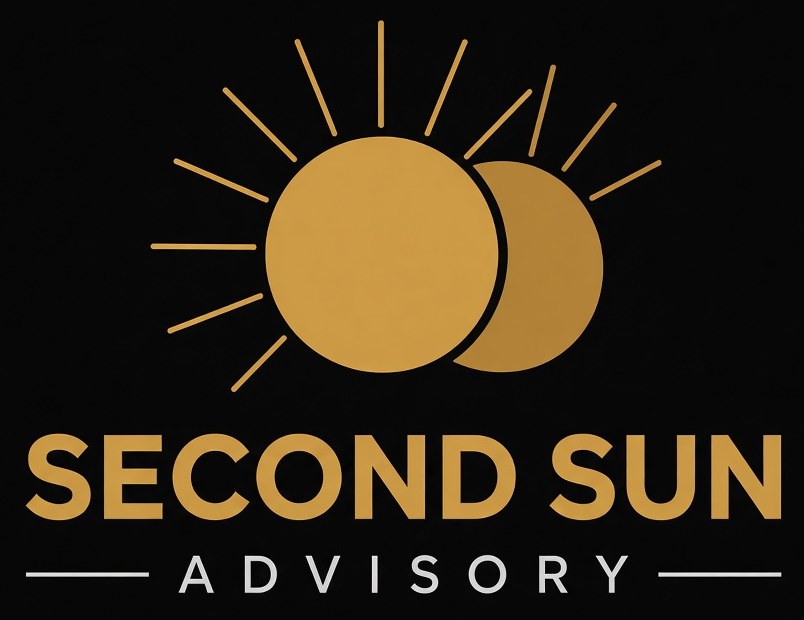 Second Sun Advisory logo: two overlapping gold suns